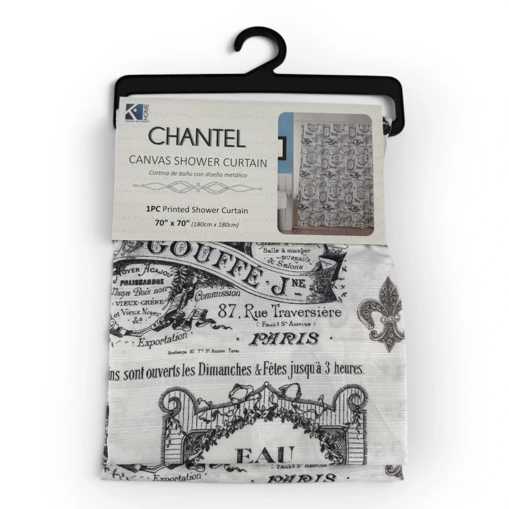 Kashi‎ Home Chantel Canvas Shower Curtain Paris French Script Fleur-de-lis 70x70